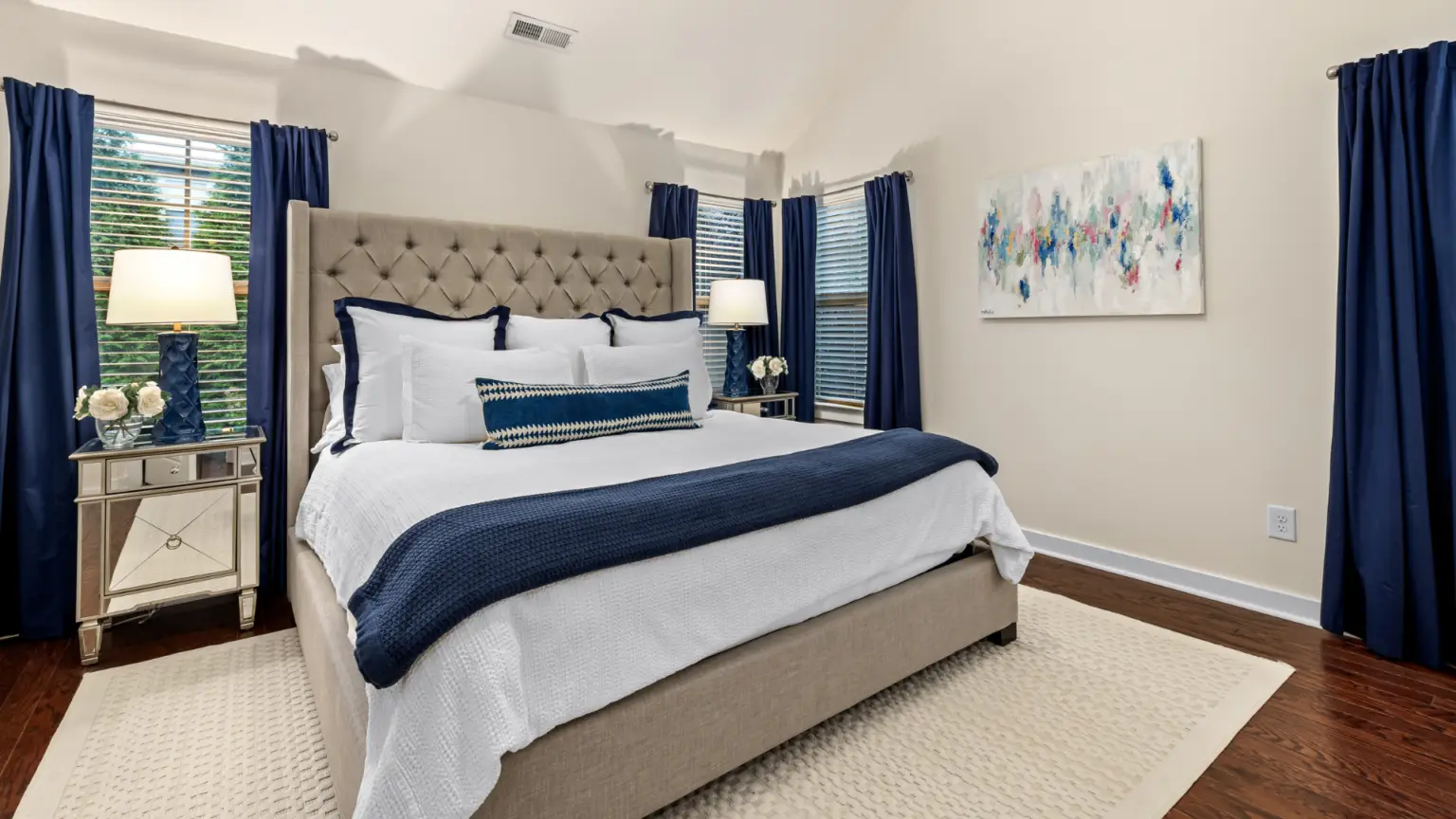 bedroom, organized and comfortable